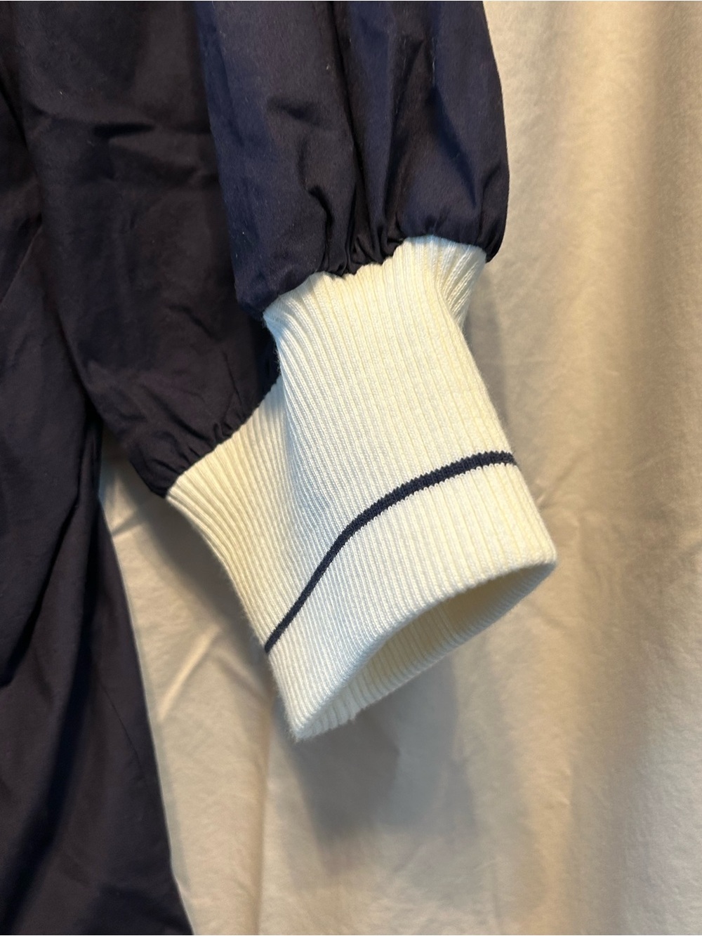 Maeve Navy Pullover with Cream Trim and Gold Zipper - Picture 2 of 5
